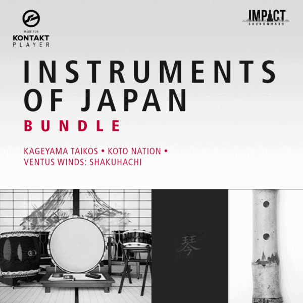Instruments of Japan Bundle: Kageyama Taikos, Koto Nation, Ventus Winds Shakuhachi